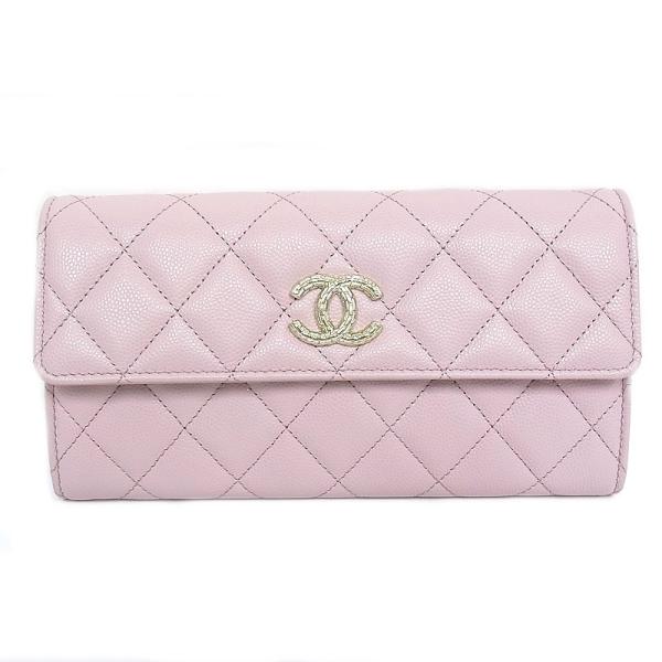 CHANEL シャネル ホック付き長財布 キャビアスキン マトラッセ
