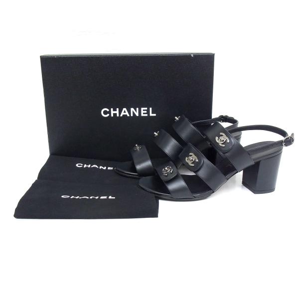 CHANEL ブラックストラップサンダル 38 CHANEL（シャネル） サンダル ココマーク ターンロック ブラック