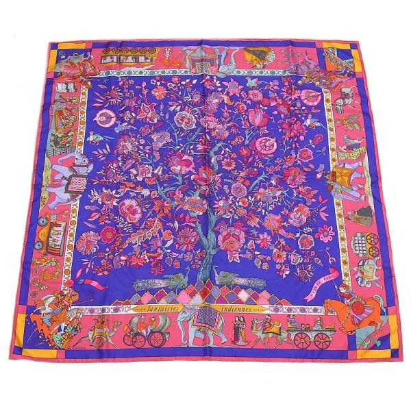 美品✨エルメス　スカーフ　カレ90 眩惑のインド マルチカラー ピンク 美品✨エルメス スカーフ カレ90 眩惑のインド マルチカラー
