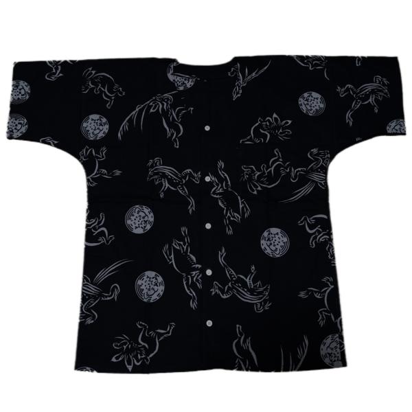 本染め魚河岸シャツ Lサイズ 国宝・鳥獣戯画 高山寺公認 黒