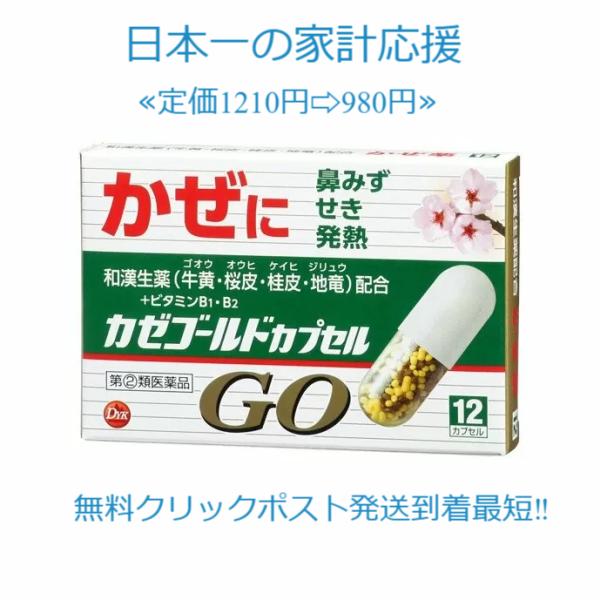当製品は電子プライスで他店価格よりタイムリーに値下げ対応し時価最安値で販売しています。販売価格はタイムリーに変わりますのでご理解のほどよろしくお願いいたします。カゼゴールドGO　富山　配置薬　置き薬　地竜等生薬配合　12カプセル　第一薬品工...