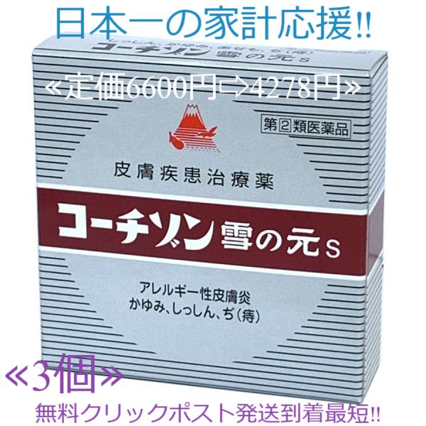 コーチゾン雪の元S3個セット15g 定価6600円 【送料無料】アレルギー性皮膚炎　かゆみ　しっしん　痔　やけど　虫刺され　肛門のかゆみ