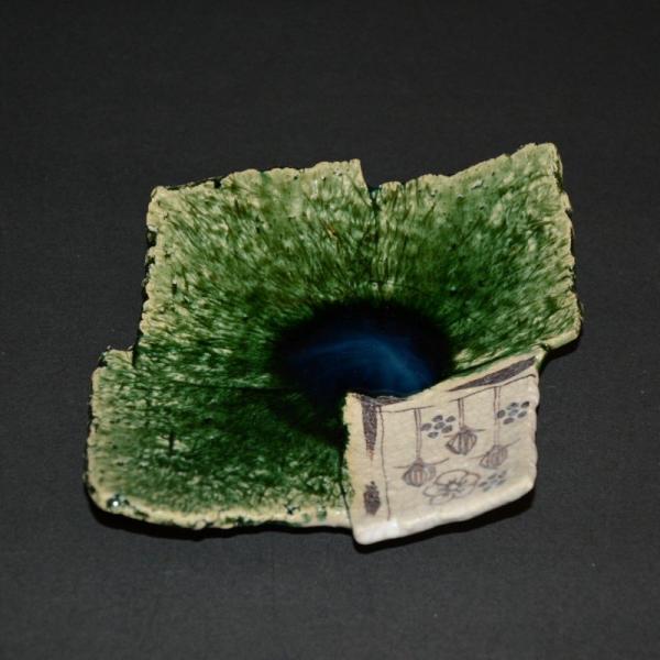 織部ツギハギ皿 盛り皿 取り皿 笠間焼作家 夢現窯 尾崎高行作 : 美術