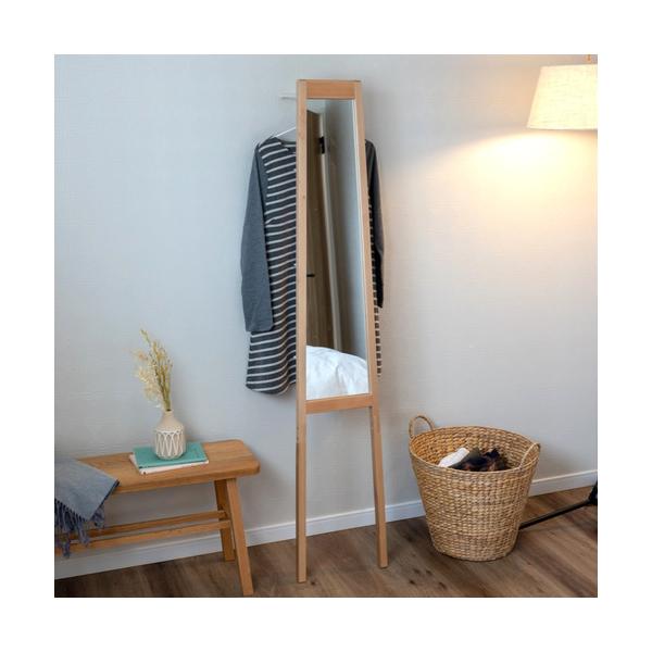 弘益　KOEKI　Mash　LIV　立て掛けミラー　幅31×奥行30×高さ160cm　台形型　スリム　天然木　ホワイト　LIVTM3WH 448