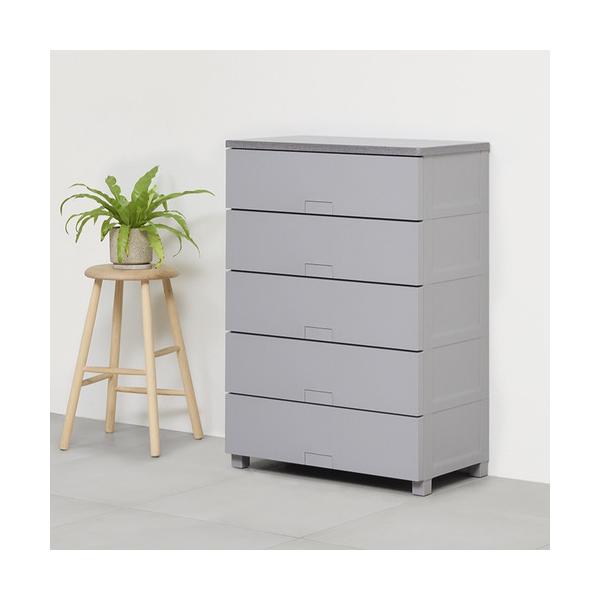 天馬　Fits　フィッツチェスト　フルフラット　7505　幅75cm　5段　ロック付き　スムーズな引出し　収納　タンス　完成品　グレー 446