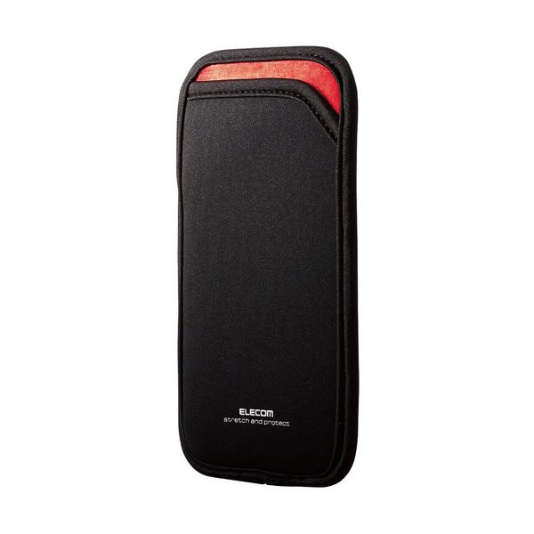他サイト： エレコム P-05SNCBK スマートフォン用スリップインポーチ 背面ポケット付き Lサイズ ブラック P05SNCBKの商品画像
