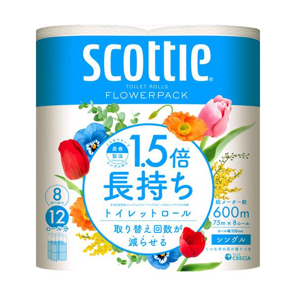 日本製紙クレシア スコッティ フラワーパックコンパクト 1.5倍巻き 8ロール シングル   861