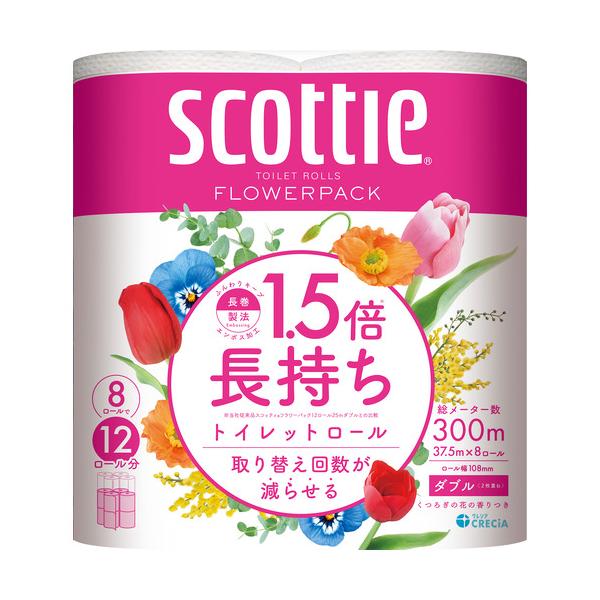 日本製紙クレシア スコッティ フラワーパックコンパクト 1.5倍巻き 8ロール ダブル   861