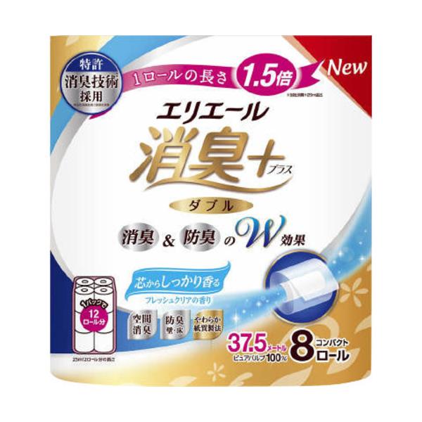 大王製紙　エリエール　消臭＋　トイレットティシュー1.5倍巻　フレッシュクリアの香り　コンパクト　ダブル　　8ロール 861