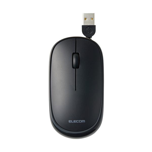 他サイト： エレコム M-TM10UBBK マウス 有線 静音 3ボタン ケーブル巻取 薄型 収納ポーチ付き 左右対称 重さ53g ブラックの商品画像