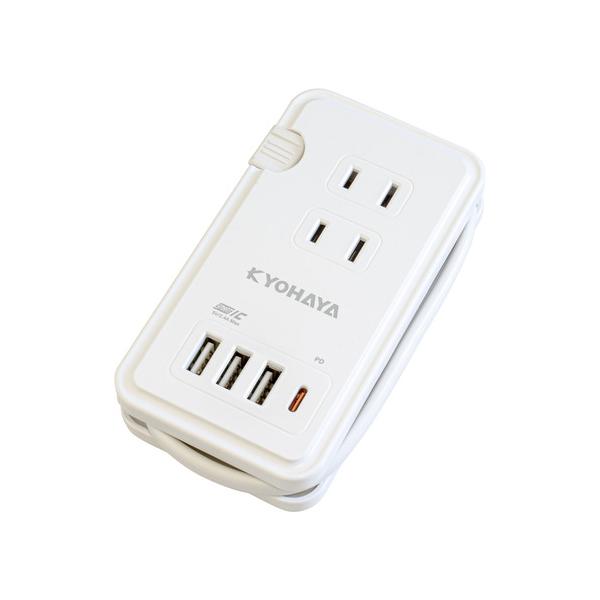 京ハヤ　JKTP32PDWH　ハイブリットタップ　コンセント3個口　+　USB　4ポート　急速充電対応　ホワイト 24