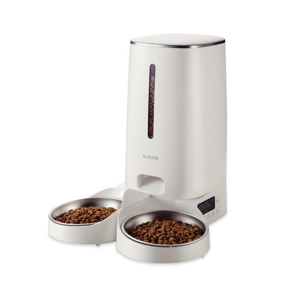 他サイト： エレコム PET-AF04WH ペット用タイマー式自動給餌器 2皿タイプ 丸洗い可能 ドライフード専用 ステンレス製ボウル 2個 ホワイトの商品画像
