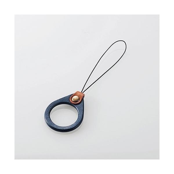 他サイト： ELECOM（エレコム） P-STF03BU スマートフォン用フィンガーストラップ(ソフトレザー) ネイビーの商品画像