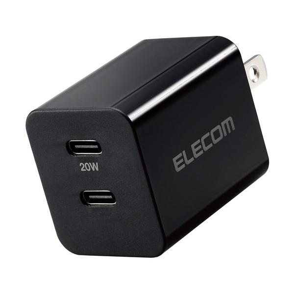 エレコム MPA-ACCP35BK USB Type-C 充電器 ブラック PD対応  スイングプラグ 最大出力20W タイプC×2 小型