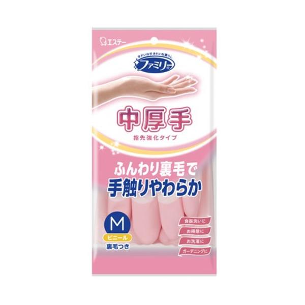 エステー　　ファミリービニール　中厚手指先強化　M　ピンク 858