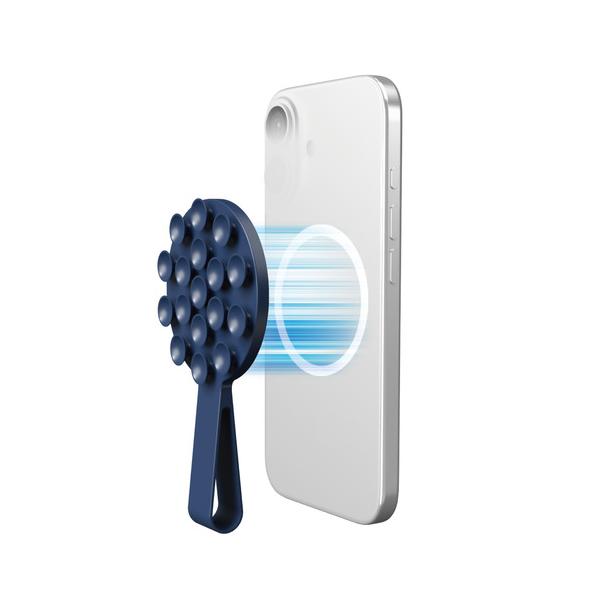 エレコム　P-TKPTMAGB01NV　スマホホルダー　吸盤　MagSafe対応　iPhone用　落下防止バンド付　コンパクト　TakoPita　ネイビー 500