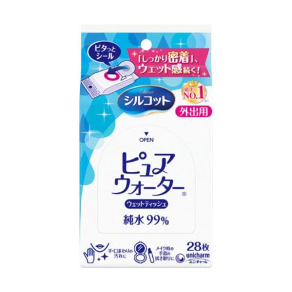 ユニ・チャーム　シルコットウェットティッシュ　外出用　ピュアウォーター28枚 861