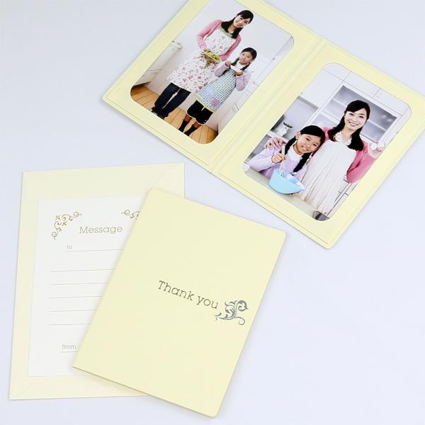 写真台紙 Thank you/ツタ Lサイズ （89×127mm） 2面タテ クリーム（封筒 メッセージカード付き）　紙製 ペーパー フォトフレーム