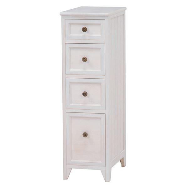 チェスト 収納棚 幅25cm 4段 シャビーホワイト 木製 桐製 隙間収納 軽量 Rural ルーラル スリムチェスト 完成品 リビング