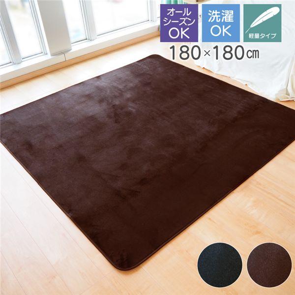 ラグマット約180×180cm 2帖 ブラウン 軽量 洗える ウォッシャブル オールシーズン シンプル ホットカーペット 床暖房対応