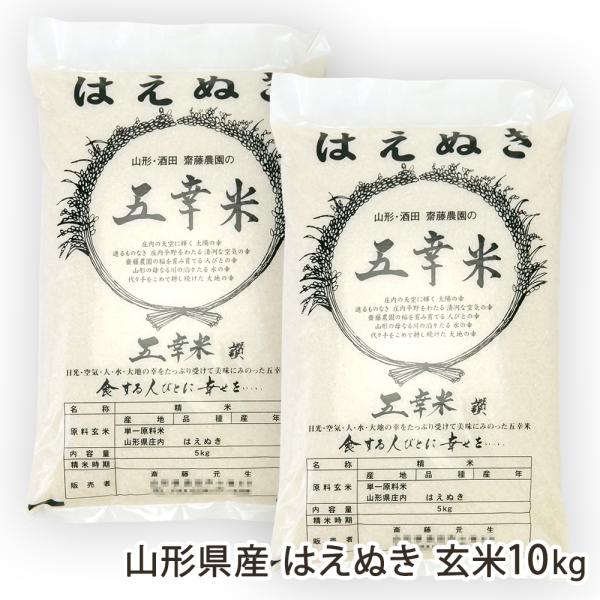 【令和8年度新米】山形県産 はえぬき 玄米10kg（5kg×2袋）/齋藤農園/後払い決済不可/送料無料