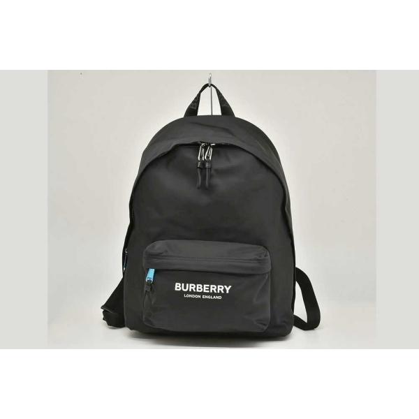 BURBERRY ブラック バックパック BURBERRY バーバリー ロゴプリント ECONYL ナイロン バック