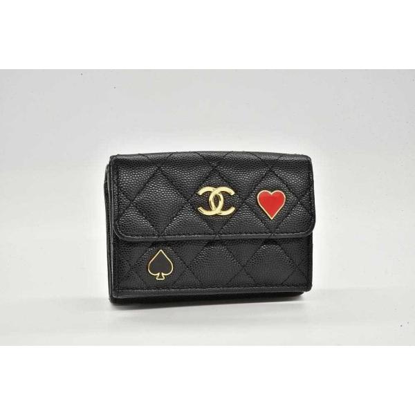【極美品】CHANEL 三折り財布 キャビアスキン スモールフラップウォレット yamago78_20912