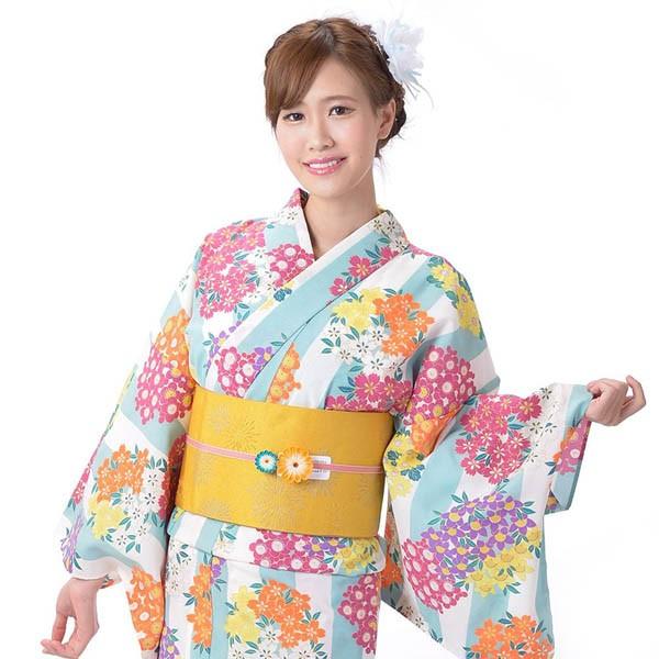 ゆかた 女性 単品 きもの道楽 ポリエステル 縞に小花 : 着物通販 