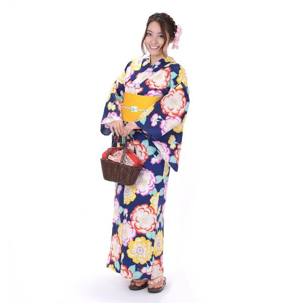 浴衣 3点セット レディース 山本彩 紺地に花 : 着物通販 きもの山喜
