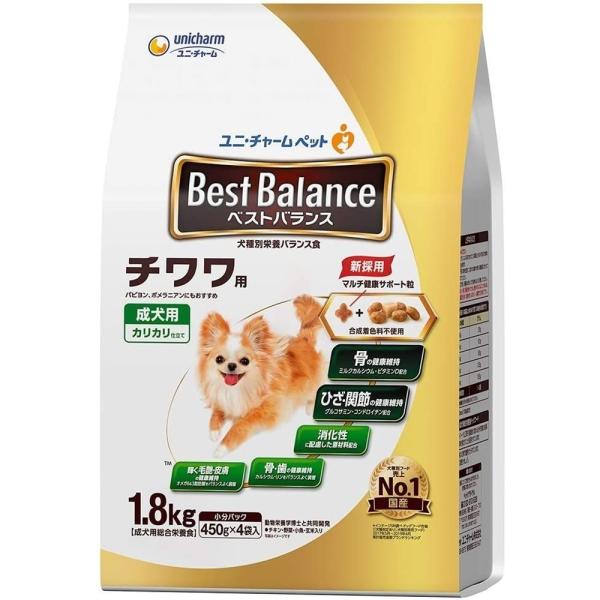 他サイト： ユニ・チャームペット ベストバランス チワワ用 成犬用 [ドッグフード 犬 いぬ ドライタイプ 餌 エサ] 1.8kg(450g×4袋)の商品画像