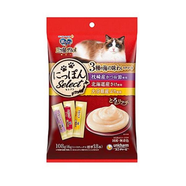 他サイト： ユニ・チャームペット 銀のスプーン 三ツ星グルメ おやつ にっぽんSelect とろリッチ 3種の海の味わいアソート かつお節 さけ ぶり [猫] 108g(6g×18本) 爆買の商品画像