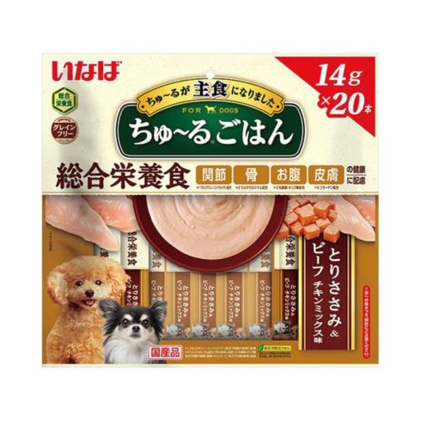 他サイト： いなばペットフード ちゅ〜るごはん とりささみ＆ビーフ チキンミックス味 14g×20本 [ドッグフード 犬 餌 エサ ペーストタイプ ちゅーる] DS-252の商品画像