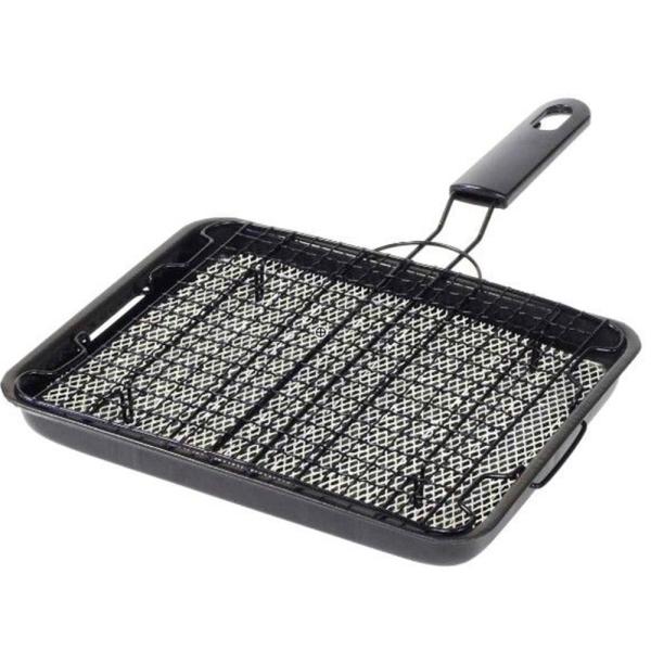 ●食材の焼き加減を見ながら調理できる焼き網です●切ったお肉や野菜などの具材が落ちにくいクロス網です●余分な脂が受け皿に落ちて、美味しくヘルシーに焼き上げます●セラミックの遠赤外線効果により食材の水分を逃がさず、旨味をとじ込めます●コンロに直...