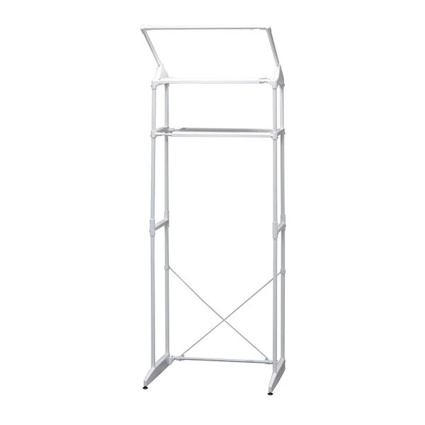 【お客様組立品】●洗濯機の上部空間を有効活用できるランドリーラックです●洗濯物をその場で干せるハンガーバー付です●棚はプラスチック製のフラット棚で小物が落ちにくい構造です