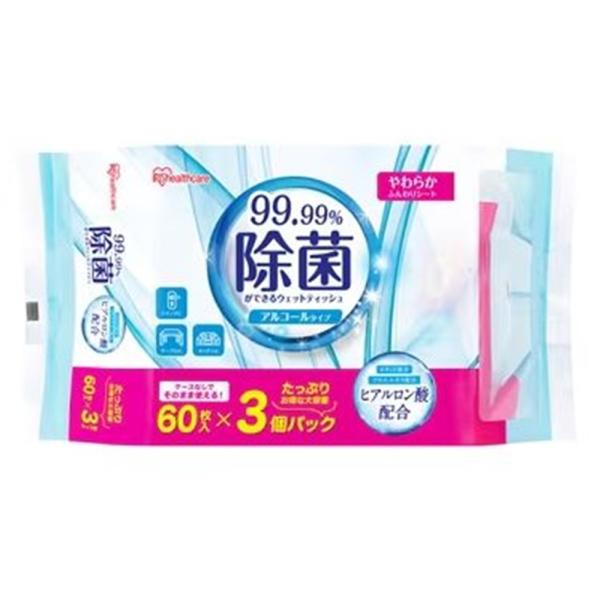 他サイト： アイリスオーヤマ 除菌ができるウェットティッシュ アルコールタイプ 60枚入り×3個パック [衛生用品 除菌 掃除 手指 テーブル 汚れ] WTS-60A3P 爆買の商品画像