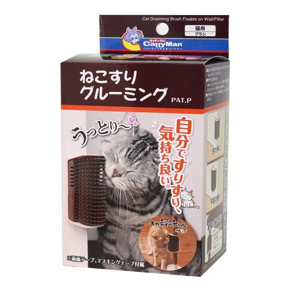 ●柱に、壁に、キャティーポールに。自分ですりすり、気持ち良い●「猫は液体である」なんていわれるくらい身体が柔らかい猫ちゃんでも、足が届きにくい部位はあります●そんな猫ちゃんが自分ですりすりすることでグルーミングができるブラシです●猫ちゃんが...