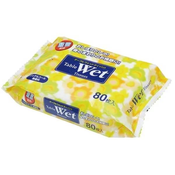 ●食卓でのおしぼりとして●テーブルふきや身のまわりのお掃除に便利です●お肌にも安心なノンアルコール、重曹配合、無香料のウエットタイプです