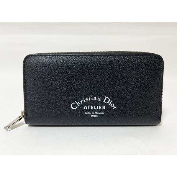 ✨美品✨ ディオール アトリエ ロゴ メンズ ラウンド 長財布 グレイ yamamoto7887_19073-00