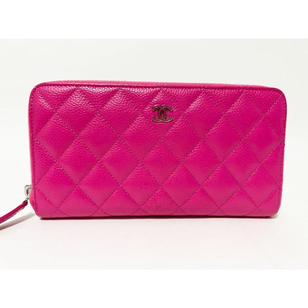 【美品】シャネル　マトラッセ　キャビアスキン　ジッピー　長財布　白　753 美品】シャネル マトラッセ キャビアスキン ジッピー 長財布 白 753