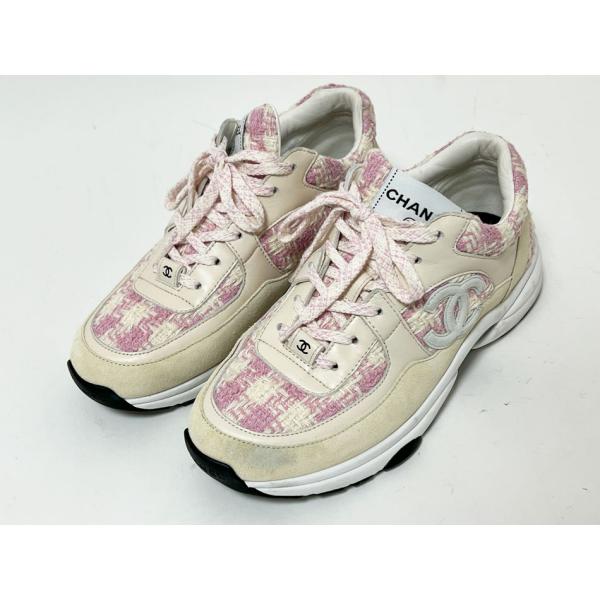 シャネル スニーカー 38 24cm 白 ホワイト ロゴ マトラッセ yamamoto7887_20905-00