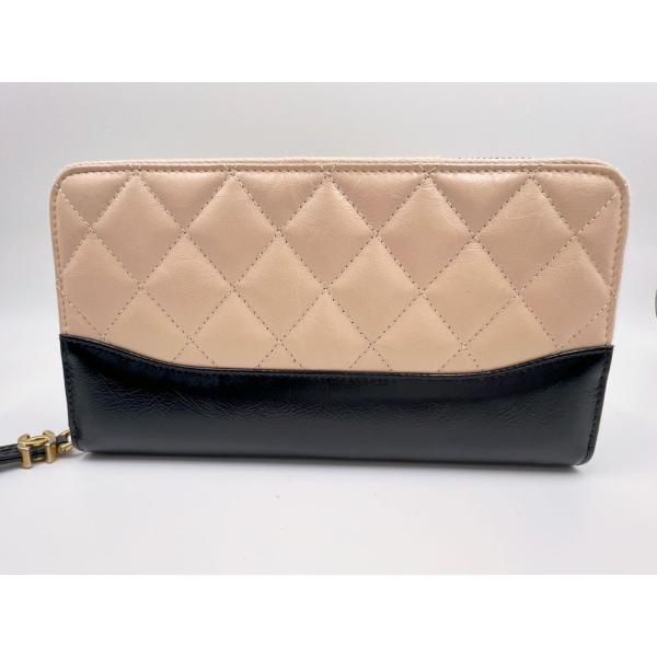 CHANEL シャネル ファスナー 長財布 ロングジップ ガブリエル ドゥ シャネル カーフスキン ベージュ ブラック A84388 美品 CHANEL（シャネル） ファスナー 長財布 ロングジップ ガブリエル ドゥ