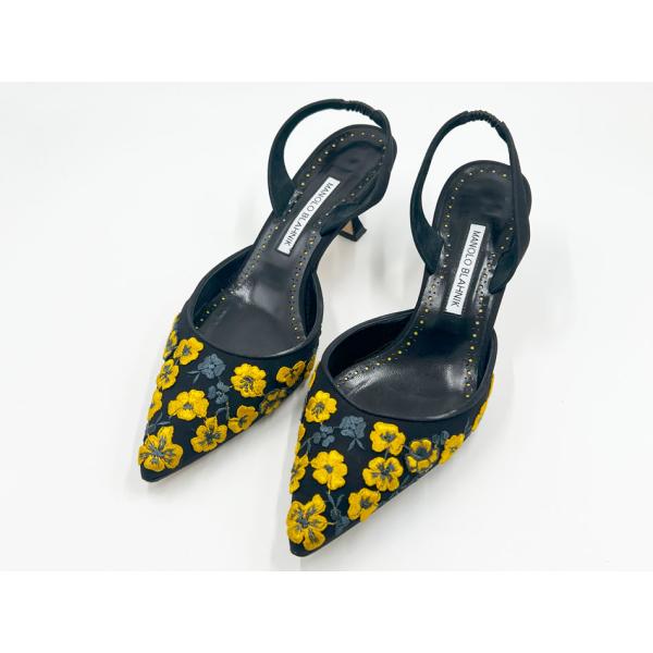 マノロブラニク　ヒール　パンプス　ブラックグリーン　ターコイズ　花フラワーレア MANOLO BLAHNIK（マノロブラニク） パンプス CAROLYNE レディース 靴
