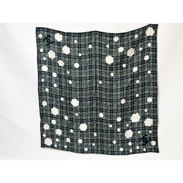 CHANEL（シャネル） ショール スカーフ シルク 100% ブラック ホワイト