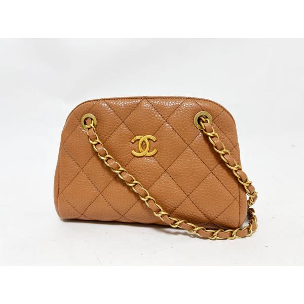 CHANEL シャネル マトラッセ スモール ボーリングバッグ ショルダーバッグ グレインドカーフスキン ライトブラウン ゴールド金具 超美品 yamamoto7887_22343-00