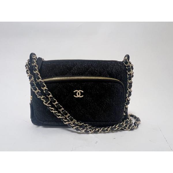 ❤CHANEL❤非売品 ブラック チェーン クラッチ ショルダーバッグ CHANEL（シャネル） デニム チェーンクラッチバッグ ショルダーバッグ