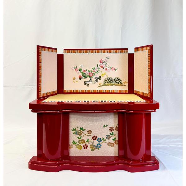 9019A 三月 朱赤 収納台・刺繍屏風セット 金彩山に桜柄刺繍飾台のみ 雛