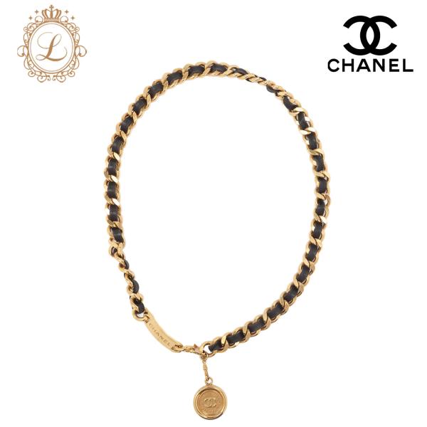 CHANEL シャネル ココマーク チェーンベルト GP×革 黒×ゴールド