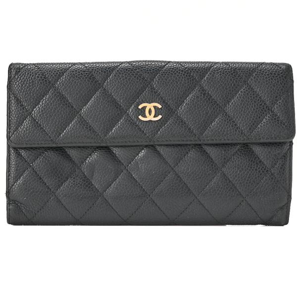 CHANEL シャネル マトラッセ ラウンド長財布  キャビアスキン ベージュ（シルバー金具）レディースウォレット 財布   【中古】【送料無料】 CHANEL（シャネル） 送料無料 キャビアスキン マトラッセ ラウンド