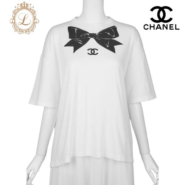 CHANEL シャネル ココマーク リボン Tシャツ サイズL 白 半袖