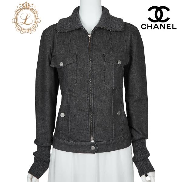 CHANEL - 【返品可】CHANEL シャネル ココボタン ニット デニム ジャケット  40 ブラック トップス 長袖 カットソー アウター ブランド アパレル CHANEL シャネル ココボタン ニット デニム ジャケット 40